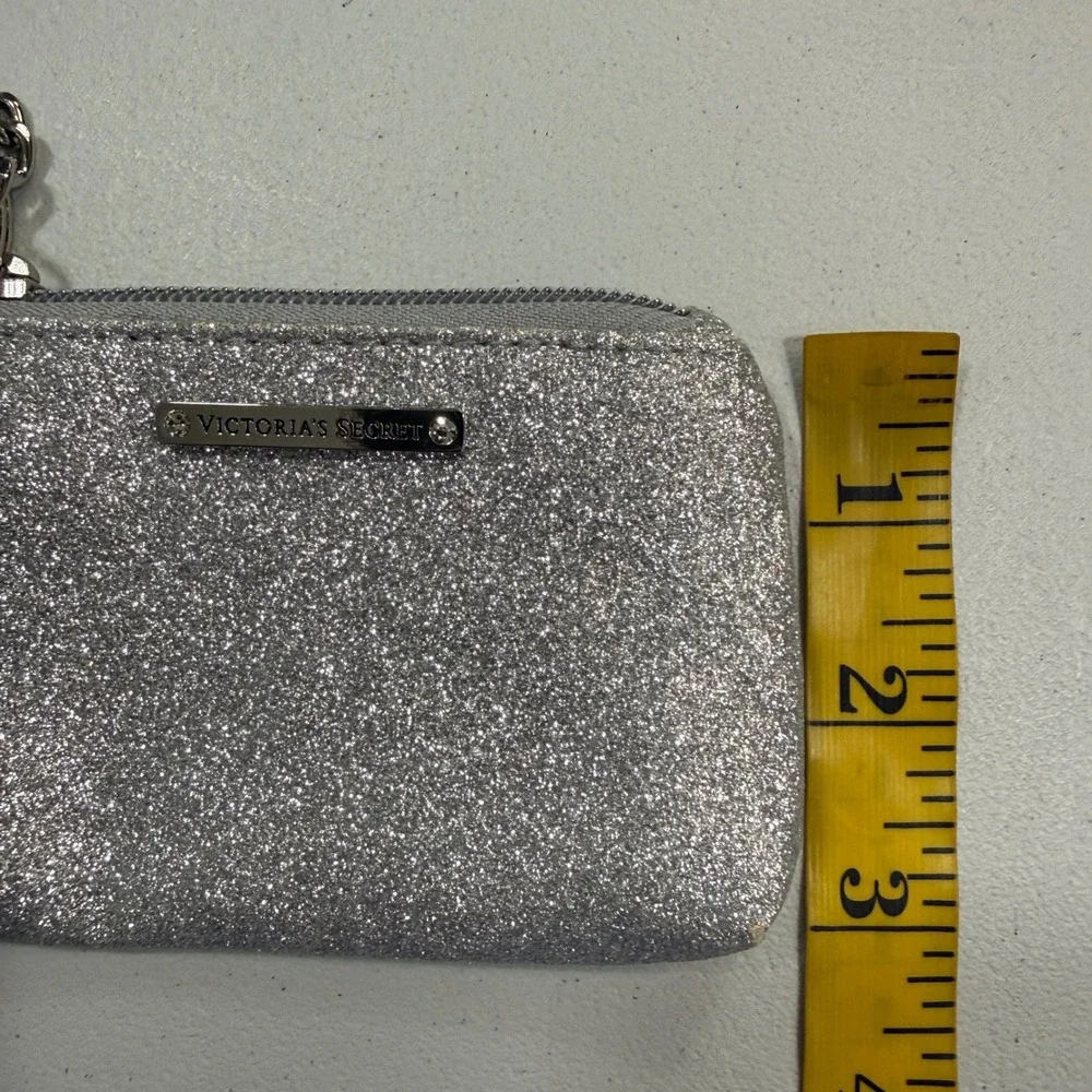 Victorias Secret Womens Coin Purse Silver Glitter Keychain Glam Y2K